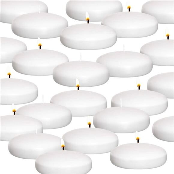 White Floating Candles 3" - Made in USA Pack of 12 Unscented Dripless Wax Discs - Picture 1 of 7